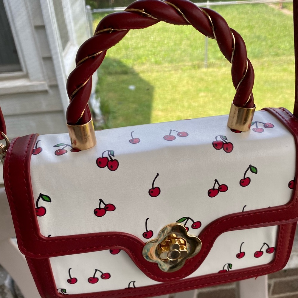 Cherry Print Red and White Women's Bag - Picture 4 of 15